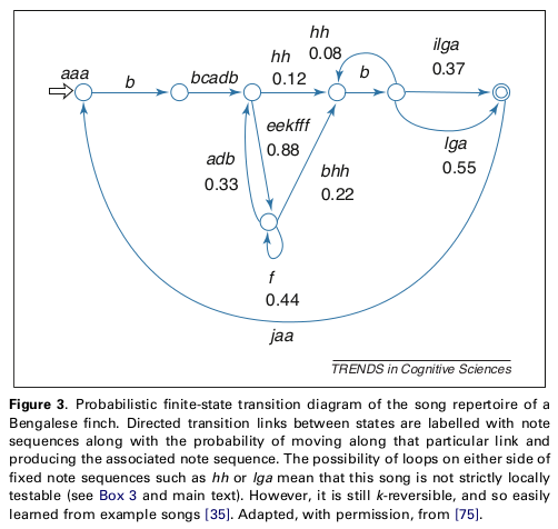 A (Probabilistic) Finite state diagram for Bengalese Finch songs
